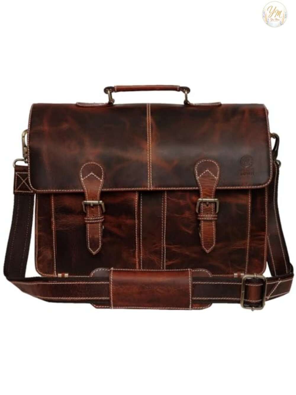 Full Grain Leather Messenger Bag 16" Laptop Briefcase Satchel Handmade